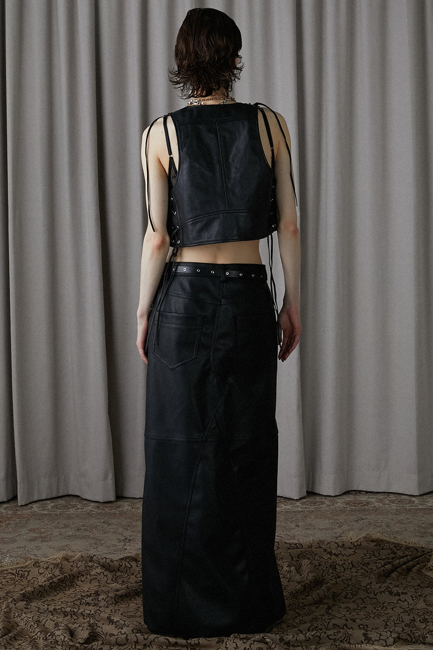 Vegan Leather Slit Skirt