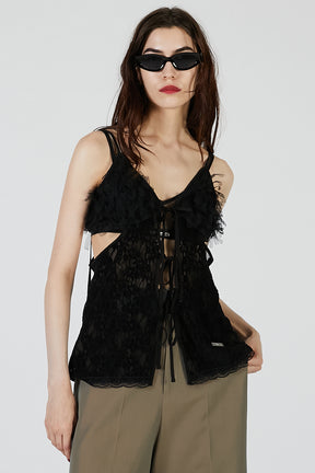 Lace Cut-Out Camisole Top - 2025 AUTUMN