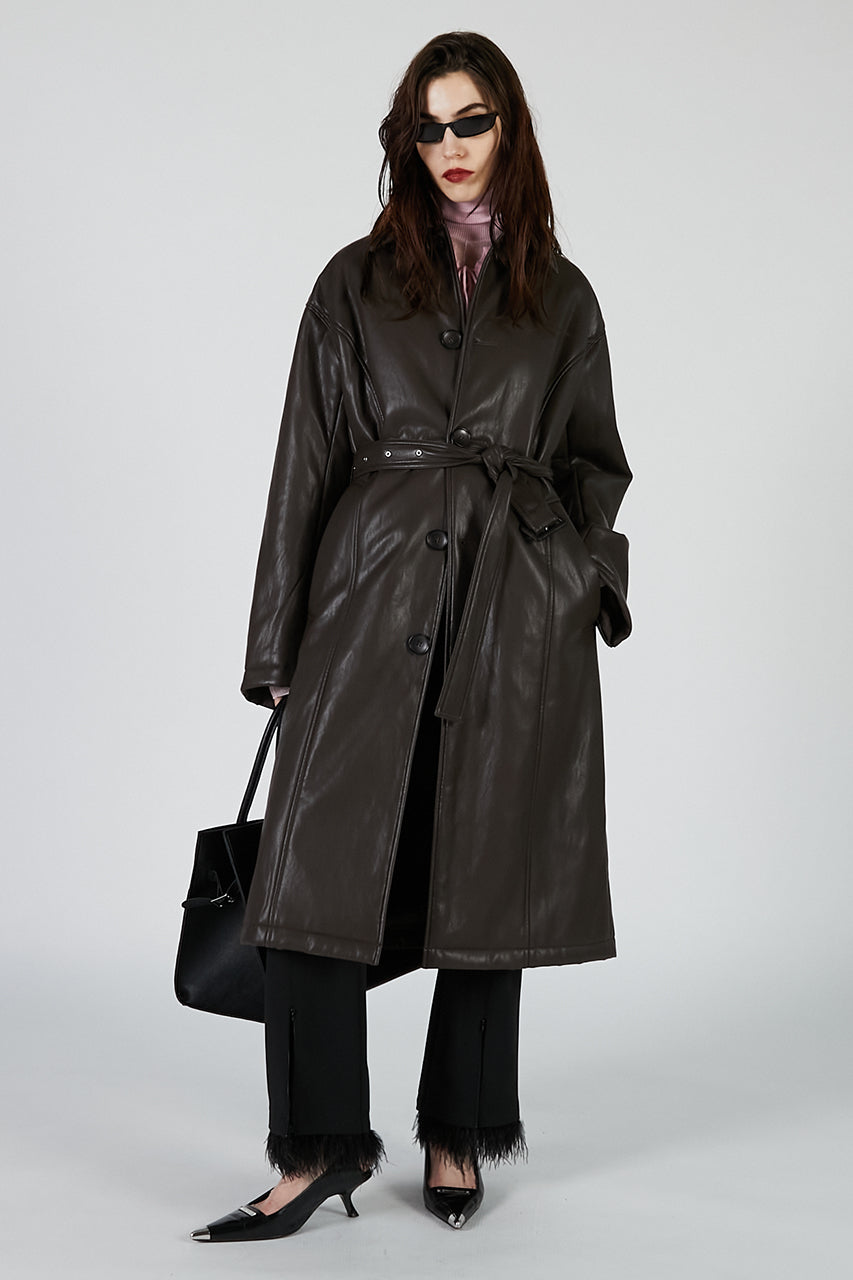 Vegan Leather Overlong Coat