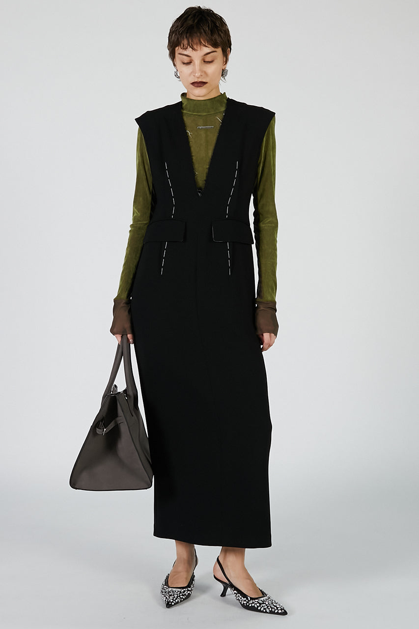 Hand-stitched Deep V-neck Dress