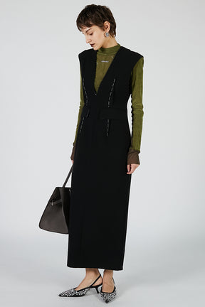 Hand-stitched Deep V-neck Dress