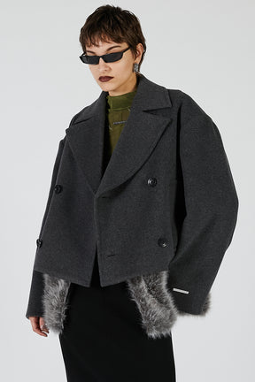 Fur layered pea coat  - 2025 AUTUMN