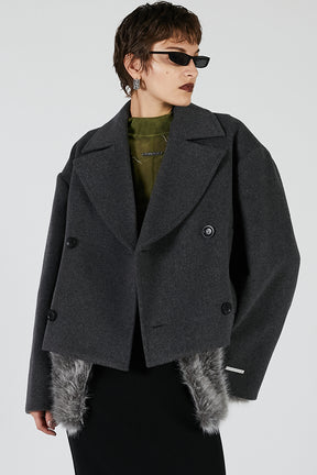 Fur layered pea coat  - 2025 AUTUMN