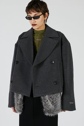 Fur layered pea coat  - 2025 AUTUMN