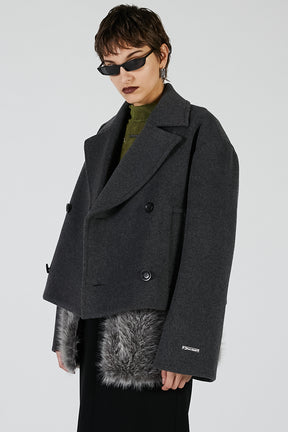 Fur layered pea coat  - 2025 AUTUMN