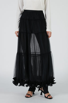 Ruffle Hem Tulle Skirt
