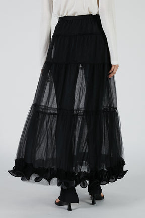 Ruffle Hem Tulle Skirt