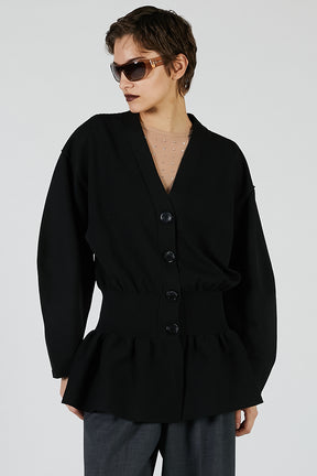 Cocoon Sleeve Peplum Knit Cardigan - 2025 AUTUMN