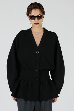 Cocoon Sleeve Peplum Knit Cardigan - 2025 AUTUMN