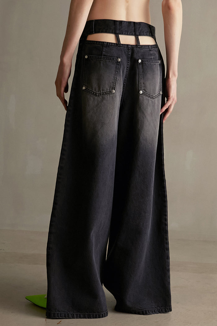 【予約販売】side slit denim ribbon pants