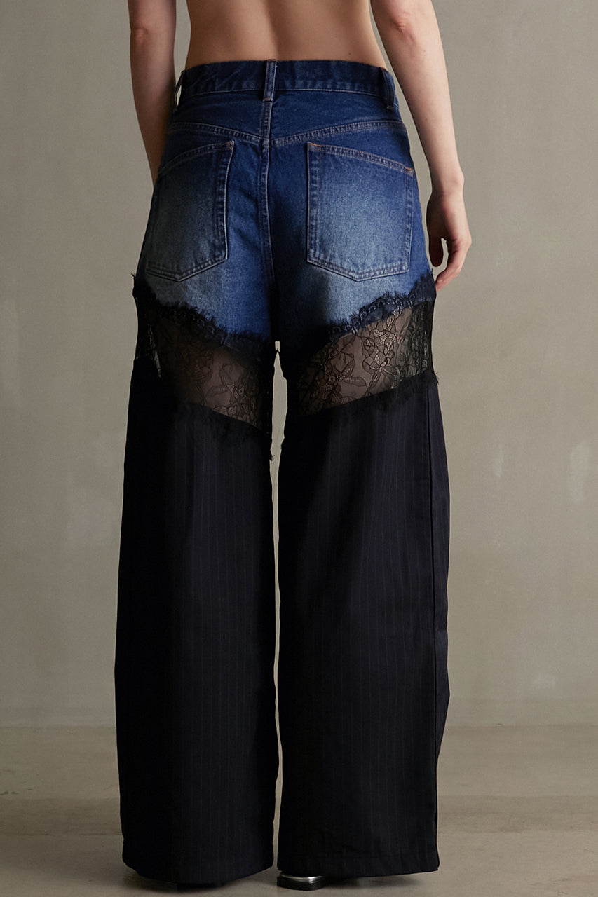 【PRE ORDER】Denim Lace Blocking Pants