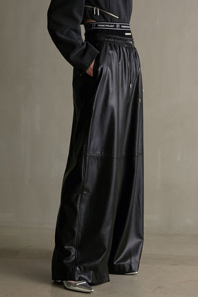 Synthetic Leather Voluminous Wide Pants