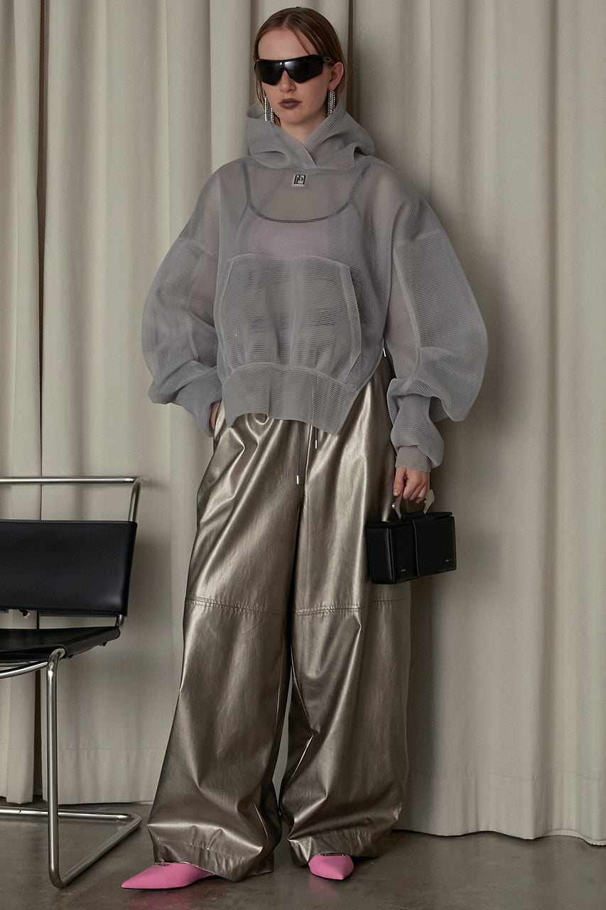 Synthetic Leather Voluminous Wide Pants