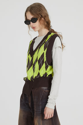 Argyle Knit Vest - 2025 AUTUMN