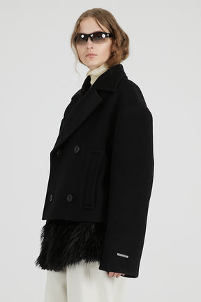 Fur layered pea coat  - 2025 AUTUMN