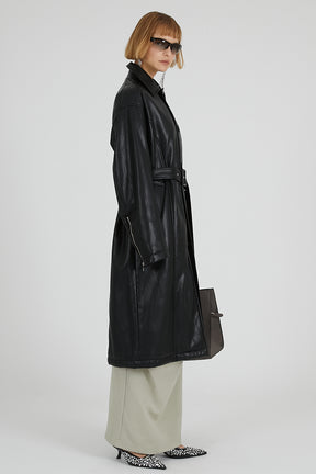 Vegan Leather Overlong Coat