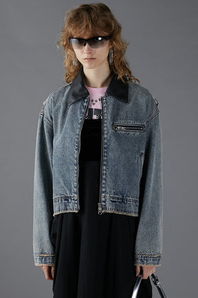 [24Autumn PRE ORDER] LEATHER COLLAR DENIM BLOUSON