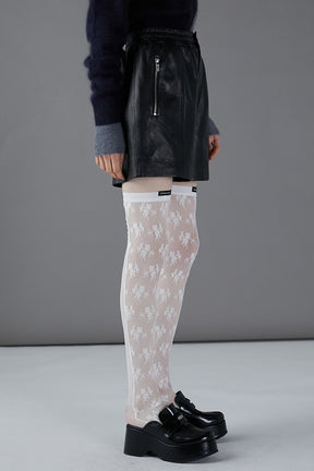 Flower Motif Lace Knee High Socks