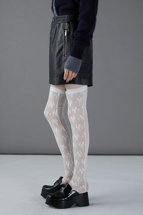 [24Autumn PRE ORDER] Flower Motif Lace Knee High Socks