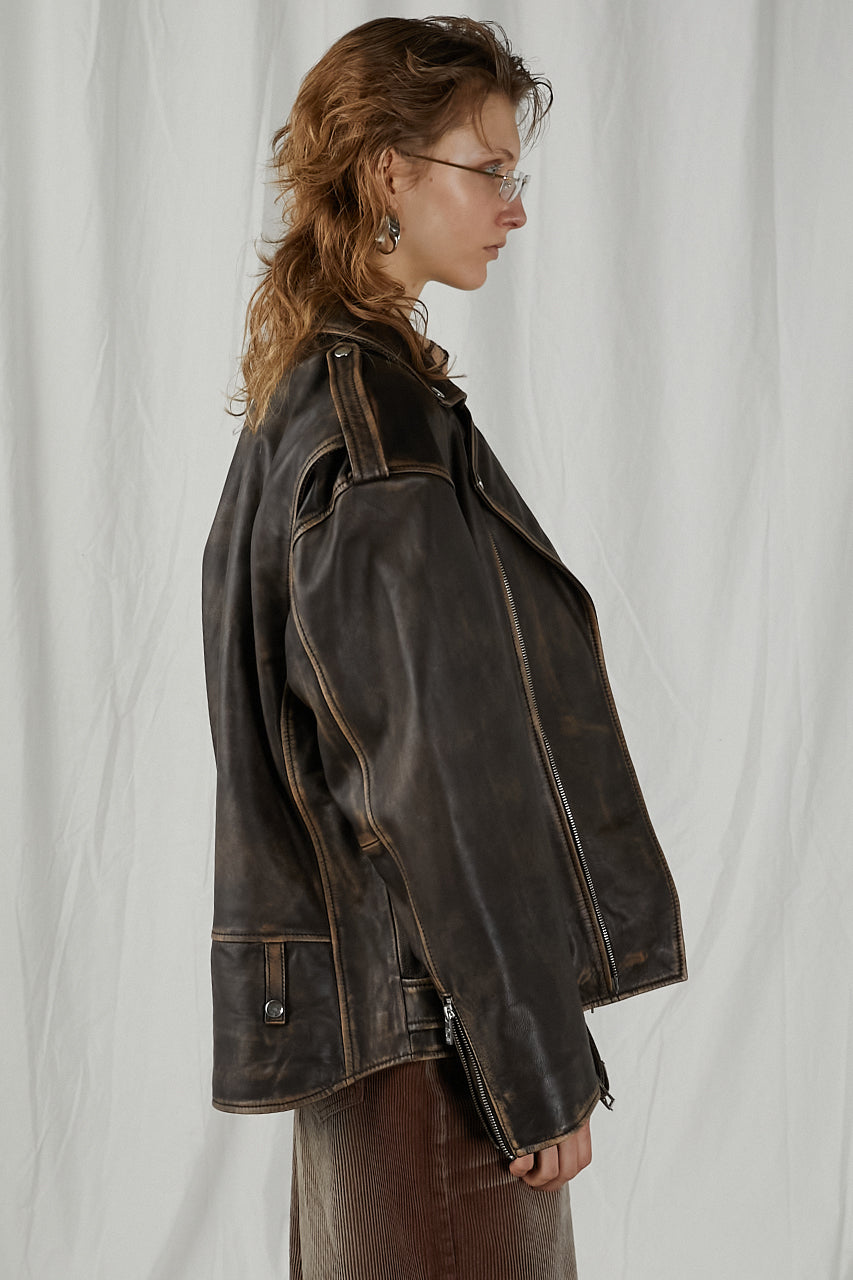 【24AUTUMN PRE ORDER】Rub Off COW Leather Riders Jacket