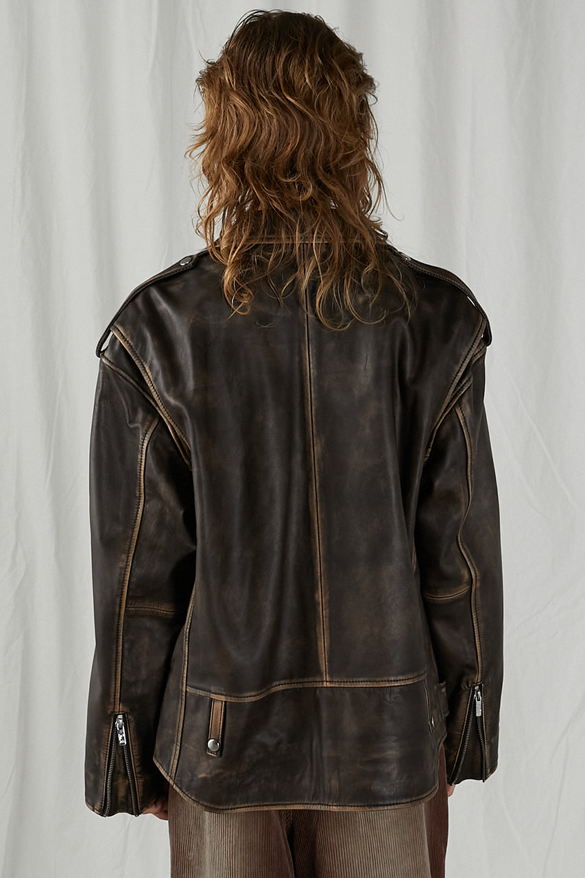 【24AUTUMN PRE ORDER】Rub Off COW Leather Riders Jacket