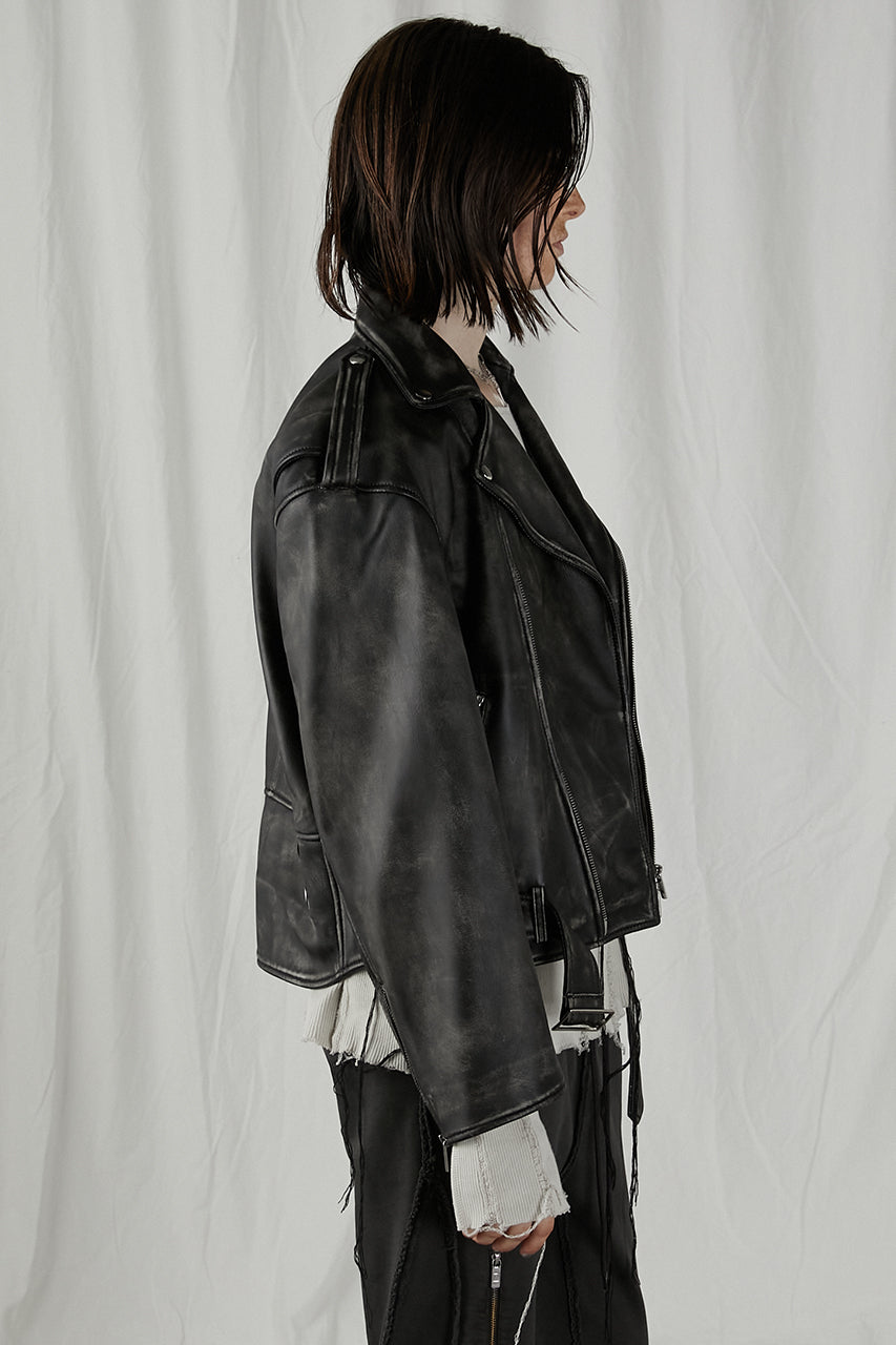 【24AUTUMN PRE ORDER】Rub Off COW Leather Riders Jacket