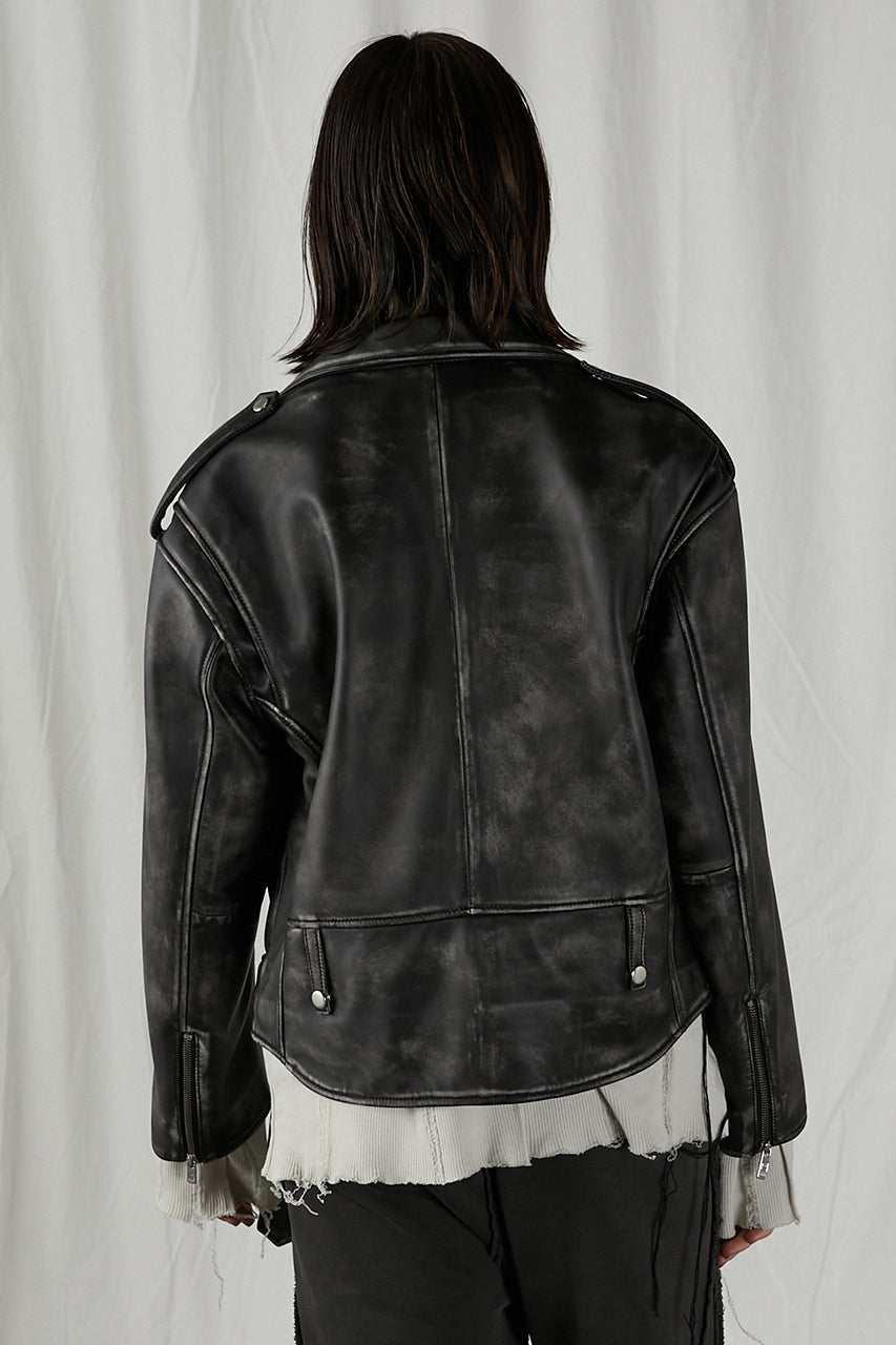 【24AUTUMN PRE ORDER】Rub Off COW Leather Riders Jacket