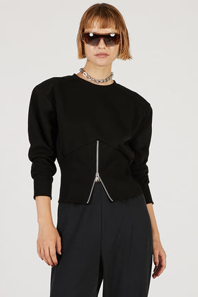 Front Zip Shoulder Pad Sweatshirt - 2025 AUTUMN