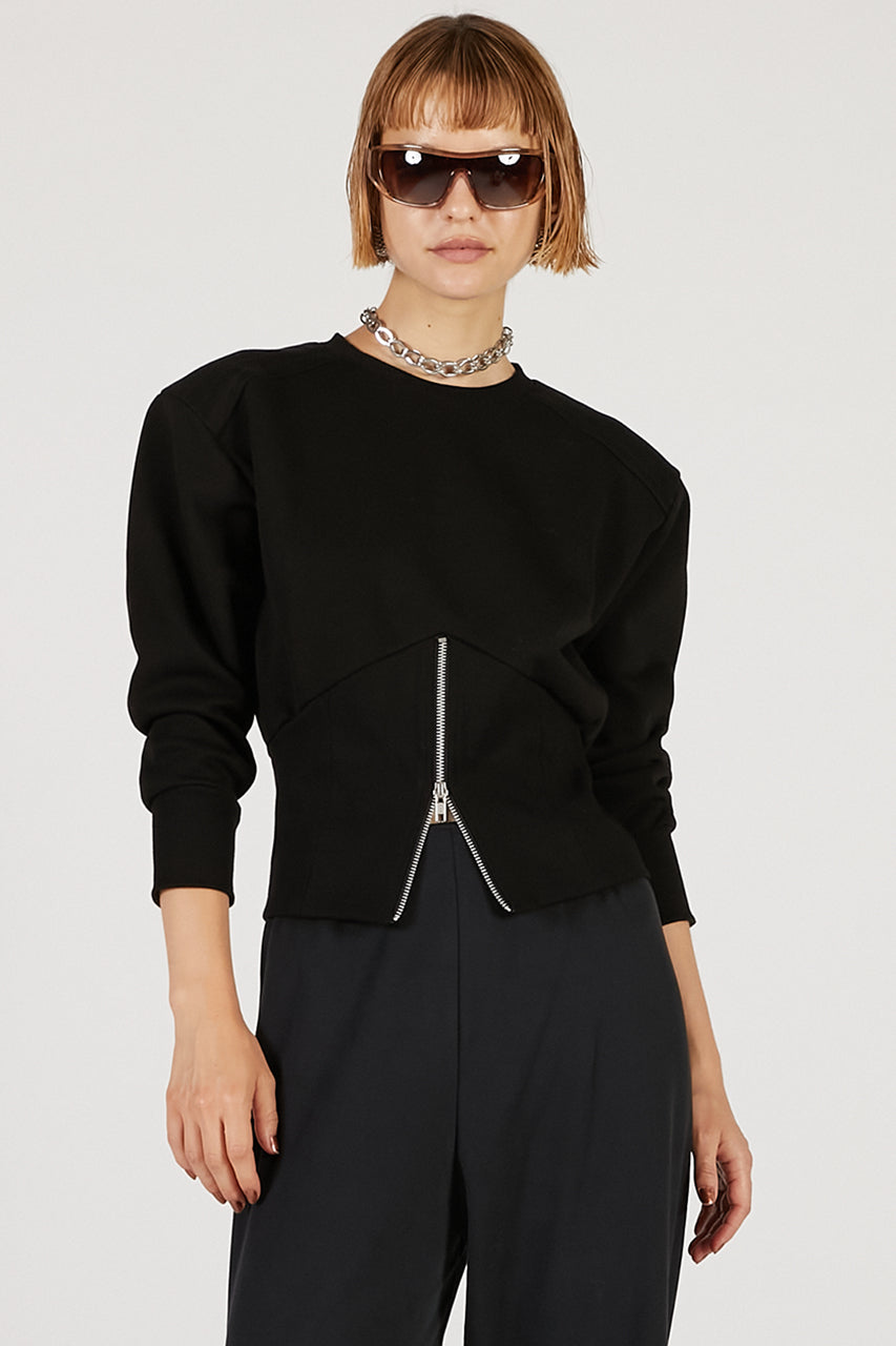 Front Zip Shoulder Pad Sweatshirt - 2025 AUTUMN