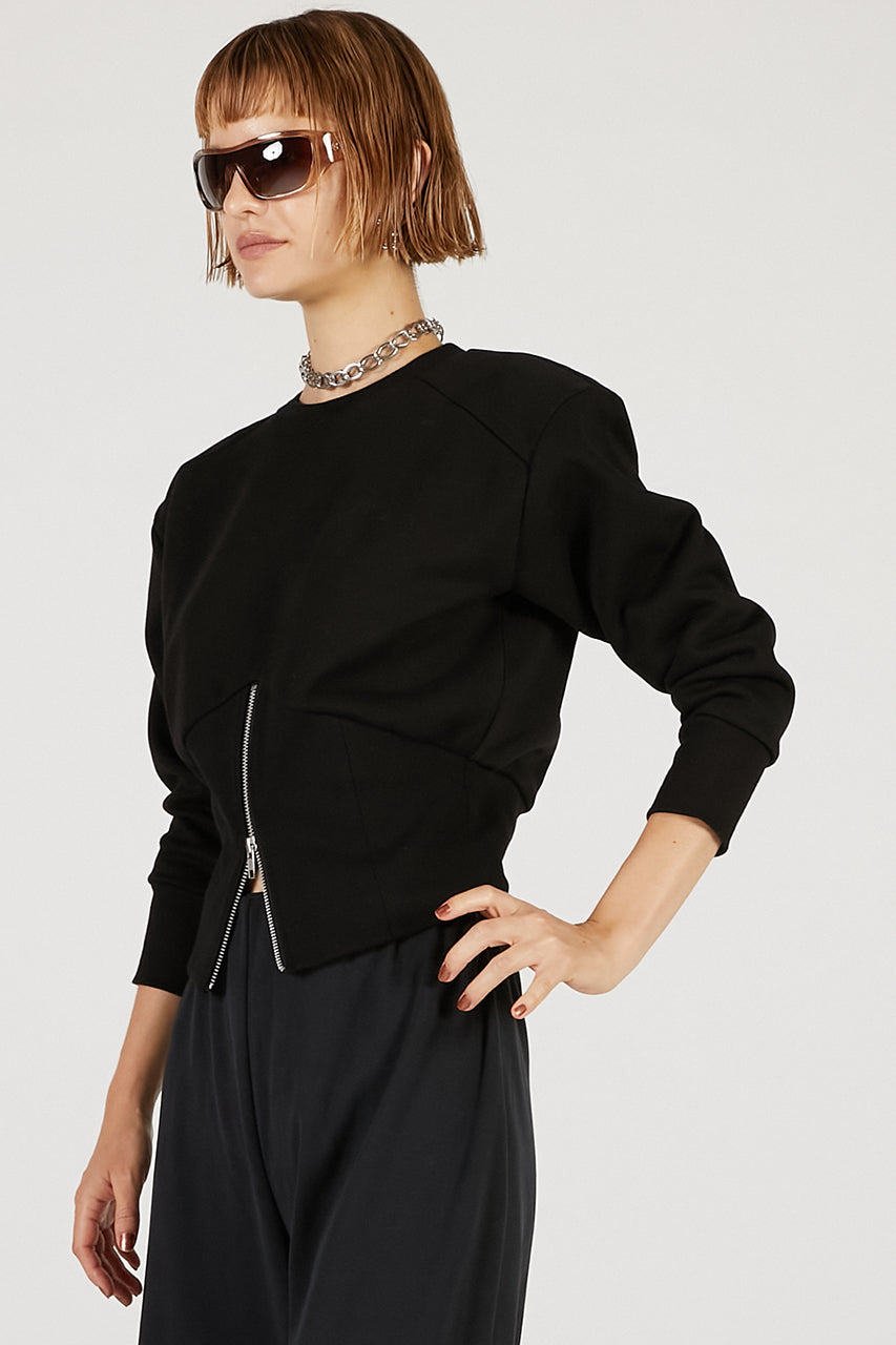 Front Zip Shoulder Pad Sweatshirt - 2025 AUTUMN
