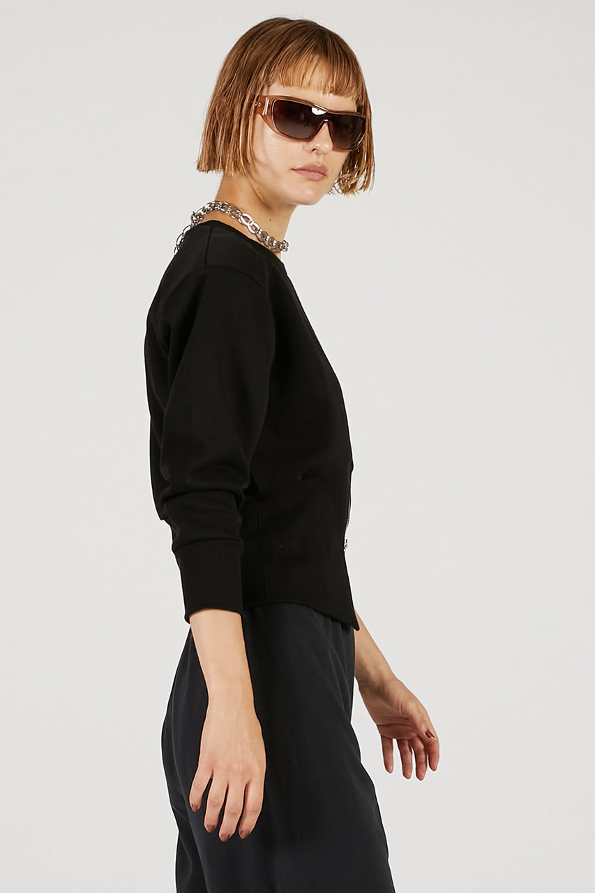 Front Zip Shoulder Pad Sweatshirt - 2025 AUTUMN