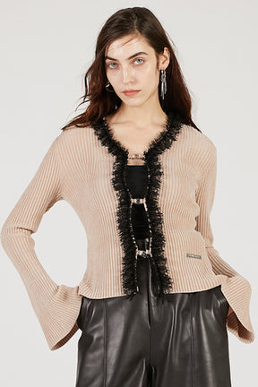 Lace Trim Knit Cardigan - 2025 AUTUMN
