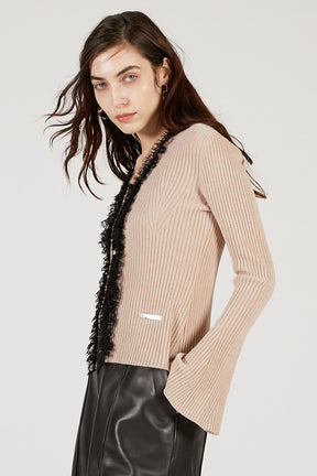 Lace Trim Knit Cardigan - 2025 AUTUMN