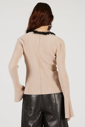 Lace Trim Knit Cardigan - 2025 AUTUMN