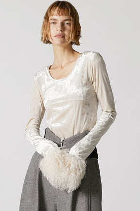 Fur Sleeve Velour Top - 2025 AUTUMN
