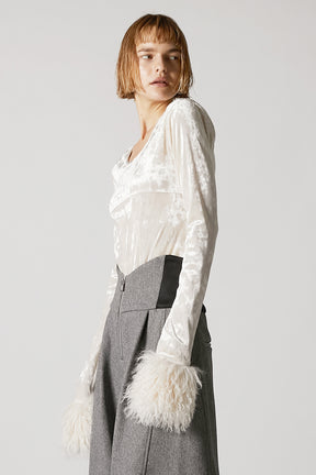Fur Sleeve Velour Top - 2025 AUTUMN