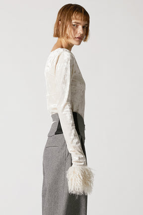 Fur Sleeve Velour Top - 2025 AUTUMN