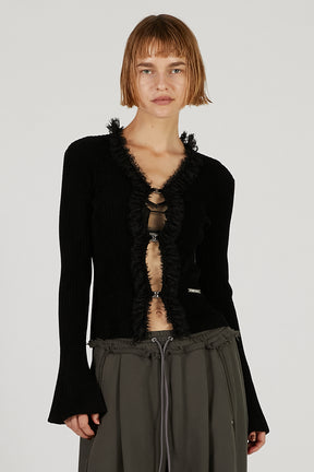 Lace Trim Knit Cardigan - 2025 AUTUMN