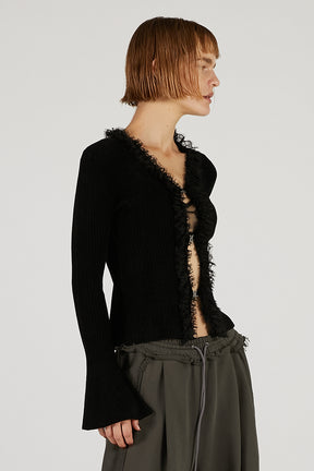 Lace Trim Knit Cardigan - 2025 AUTUMN