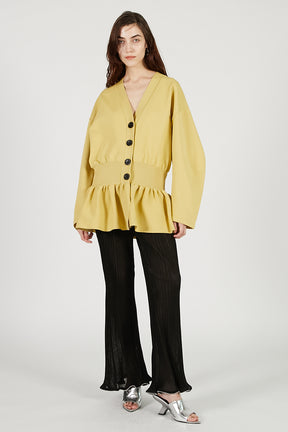 Cocoon Sleeve Peplum Knit Cardigan - 2025 AUTUMN