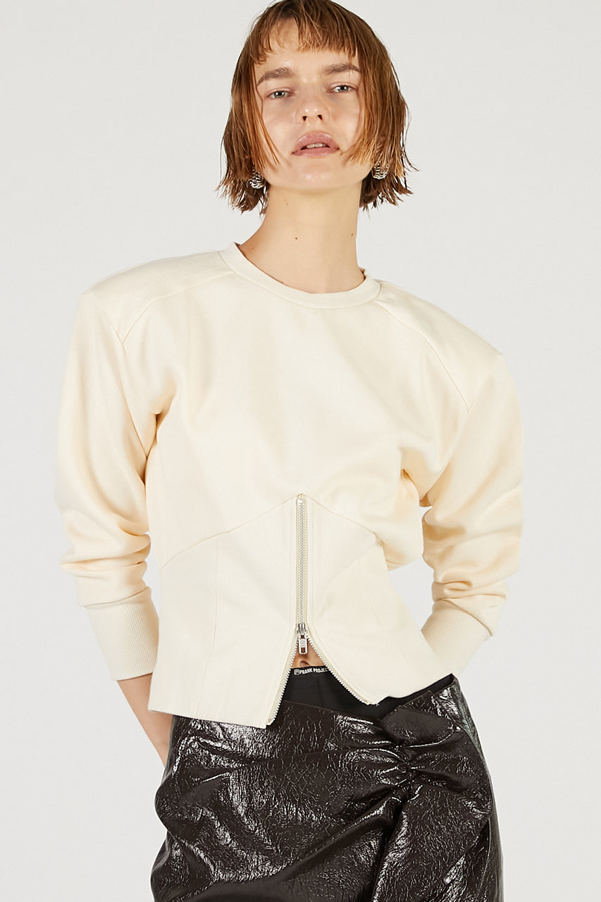 Front Zip Shoulder Pad Sweatshirt - 2025 AUTUMN