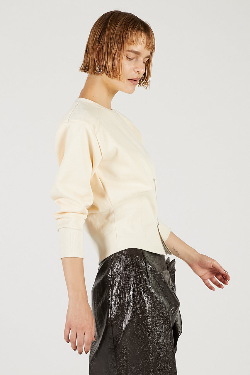 Front Zip Shoulder Pad Sweatshirt - 2025 AUTUMN