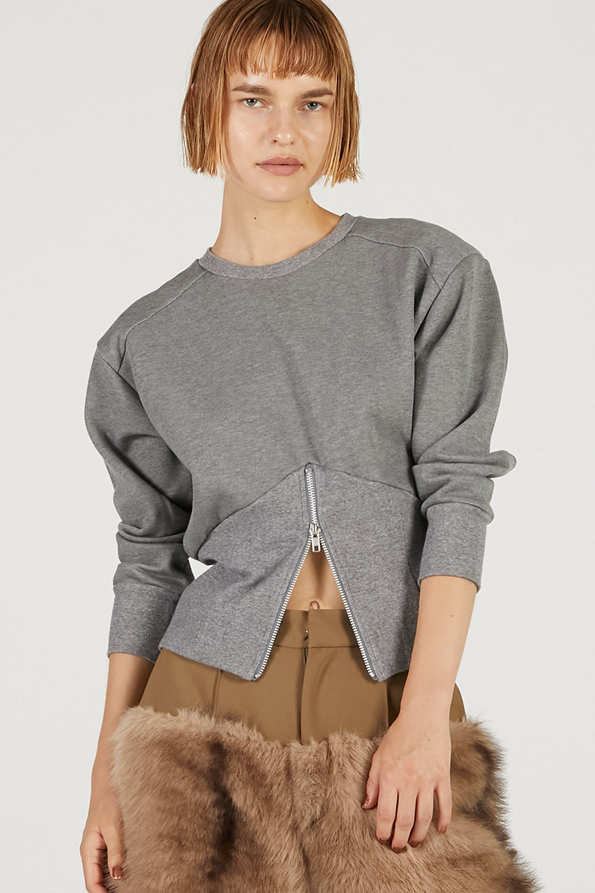 Front Zip Shoulder Pad Sweatshirt - 2025 AUTUMN