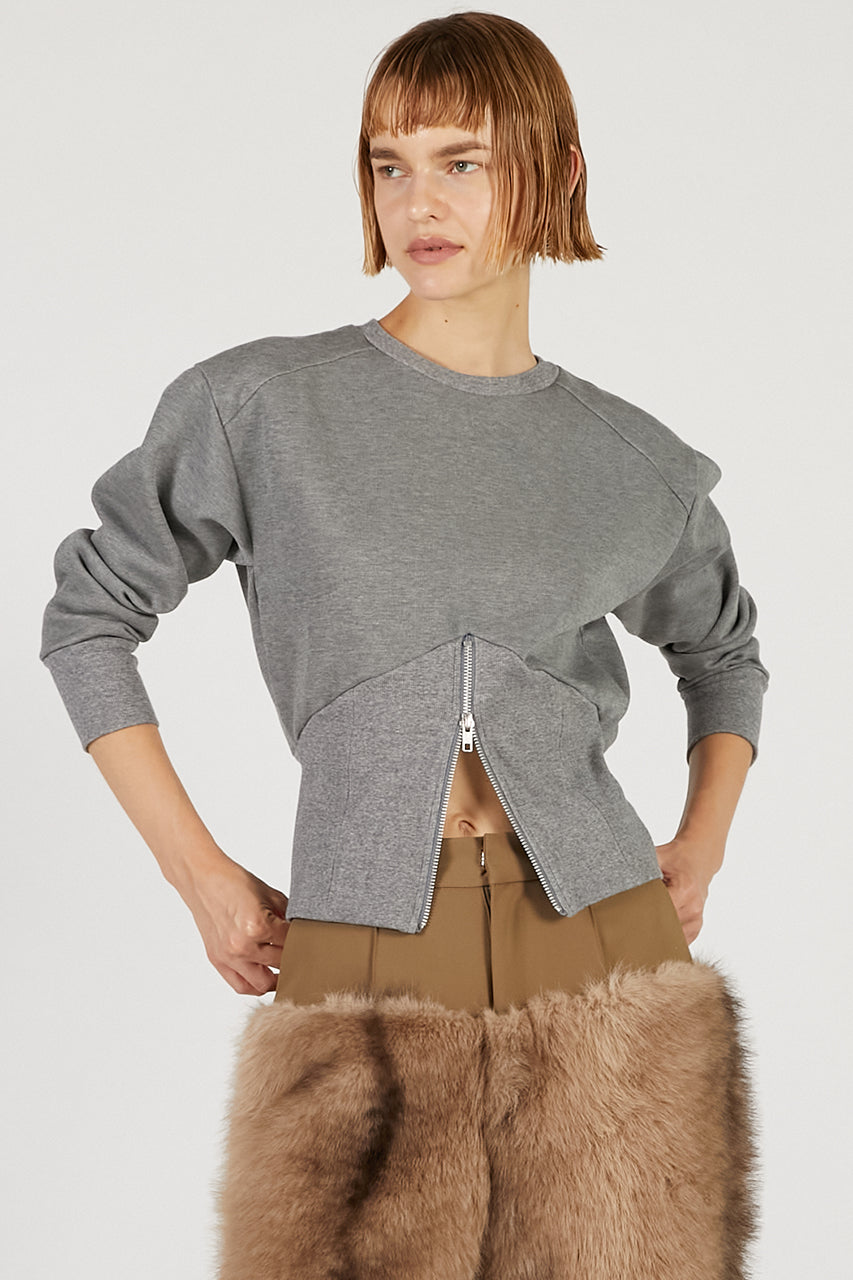 Front Zip Shoulder Pad Sweatshirt - 2025 AUTUMN