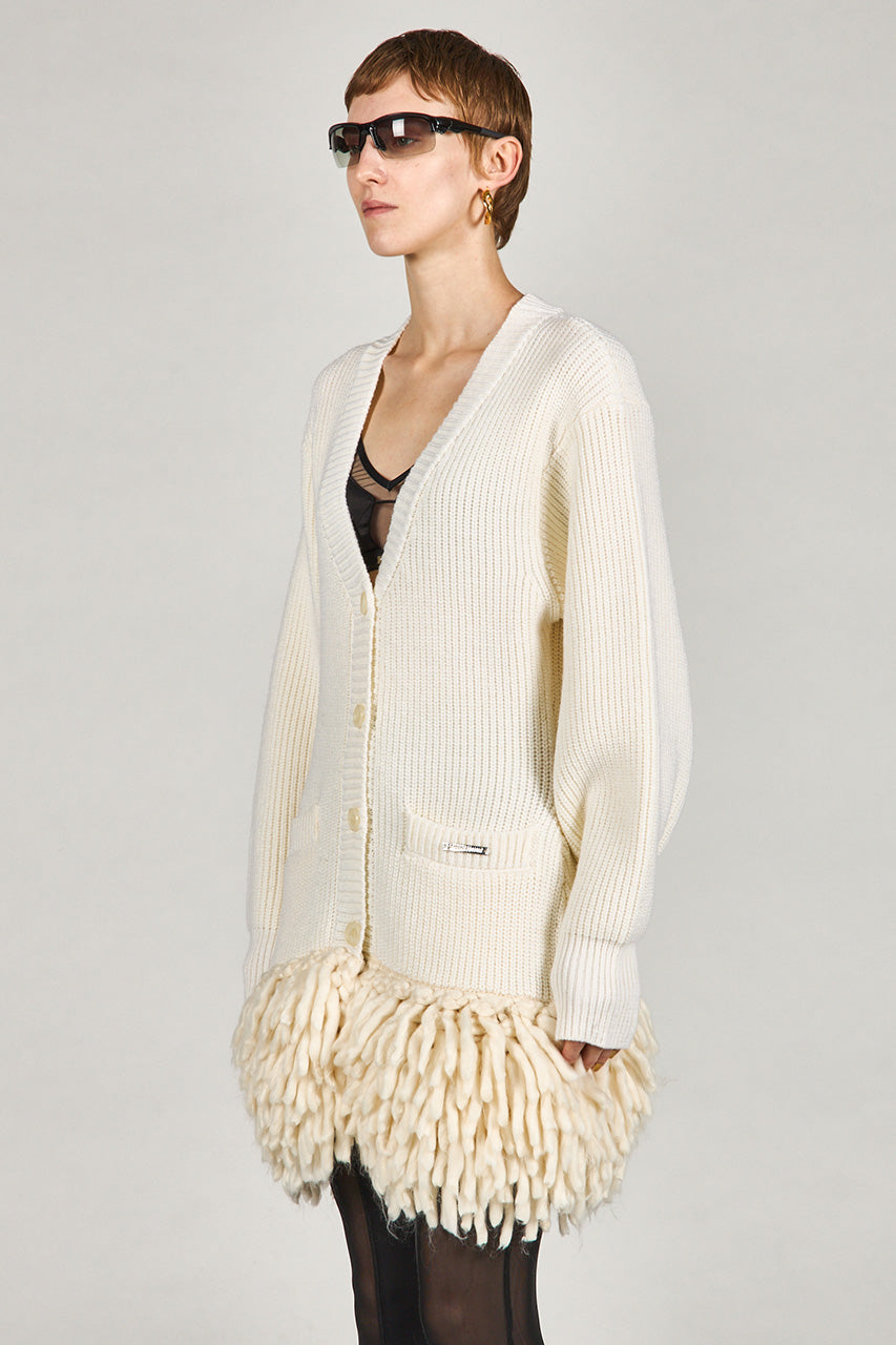 Hand-Fringed Knit Cardigan - 2025 WINTER