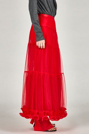 Ruffle Hem Tulle Skirt