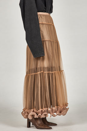 Ruffle Hem Tulle Skirt