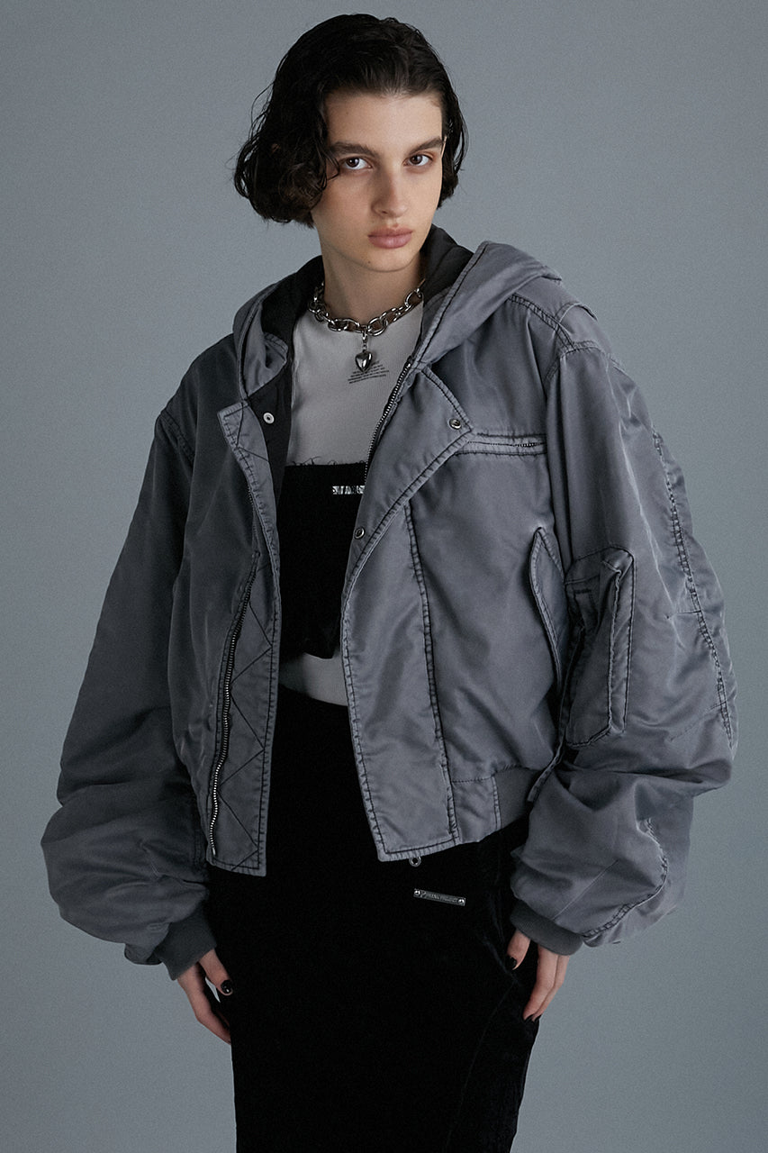 【24AUTUMN PRE ORDER】Hooded Short Bomber Jacket