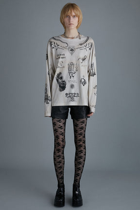 Tattoo Printed Long Sleeve TEE