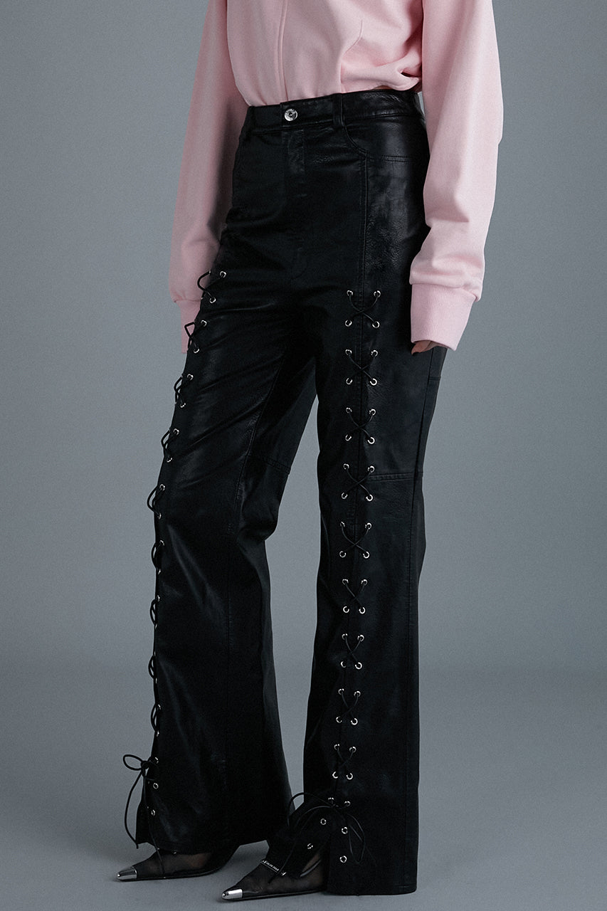 [24Autumn PRE ORDER] Lace-Up Vegan Leather Pants